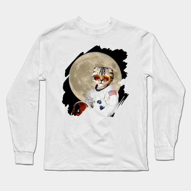 Astronautical Domestic Cat Long Sleeve T-Shirt by ro83land